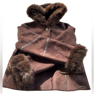 VTG Y2K l.e.i. Jacket Brown FAUX Suede, Fur & Leather Trim Penny Lane Size Large
